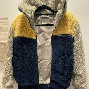 Wilfred tri color teddy jacket from Aritzia